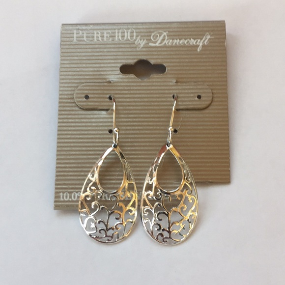 PURE 100 DANECRAFT SILVER FILIGREE EARRINGS NWT - Picture 1 of 7